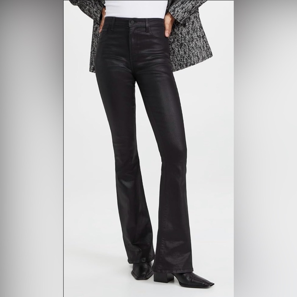 L'AGENCE Black High-Rise Flare Coated Jeans